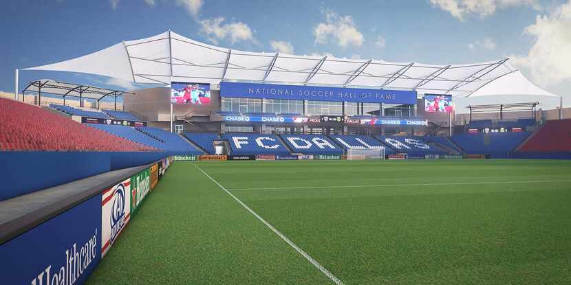 This rendering shows the resigned south end from inside Toyota Stadium in Frisco.