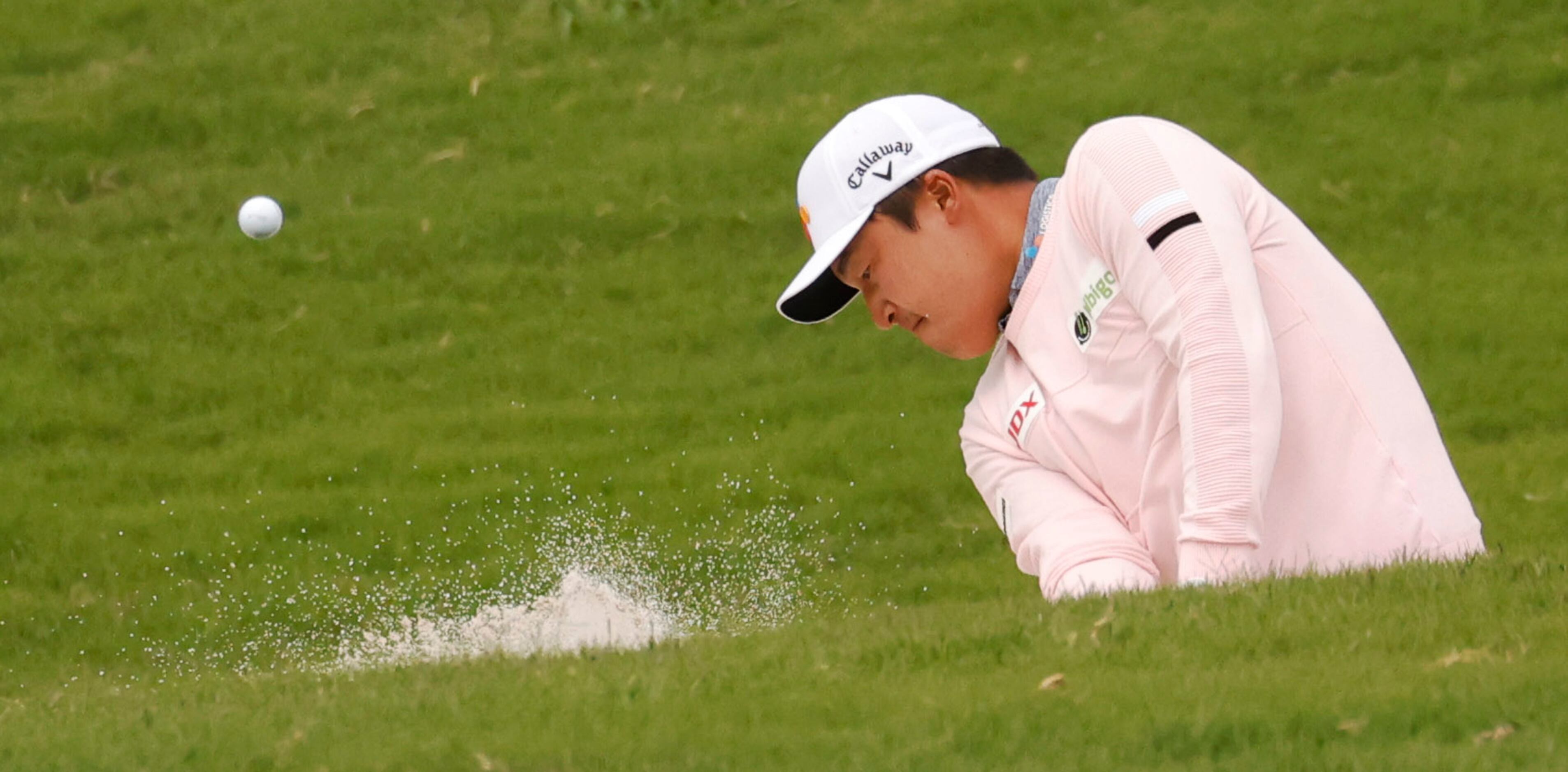 Kyoung-Hoon Lee hits from a bunker on the 6th hole during round 2 of the AT&T Byron Nelson ...