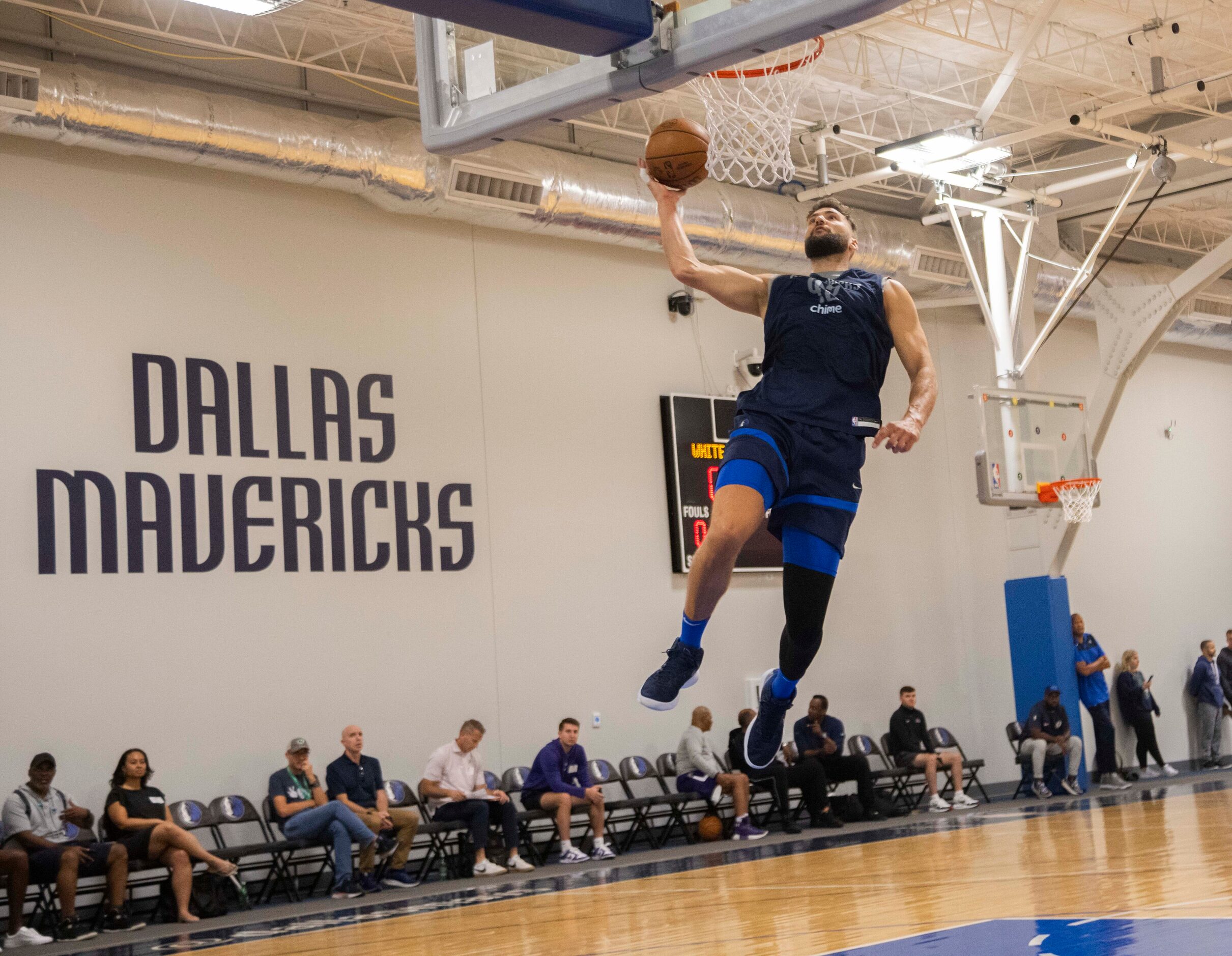 Dallas Mavericks forward Maxi Kleber (42) goes for a layup during practice at the Mavericks...