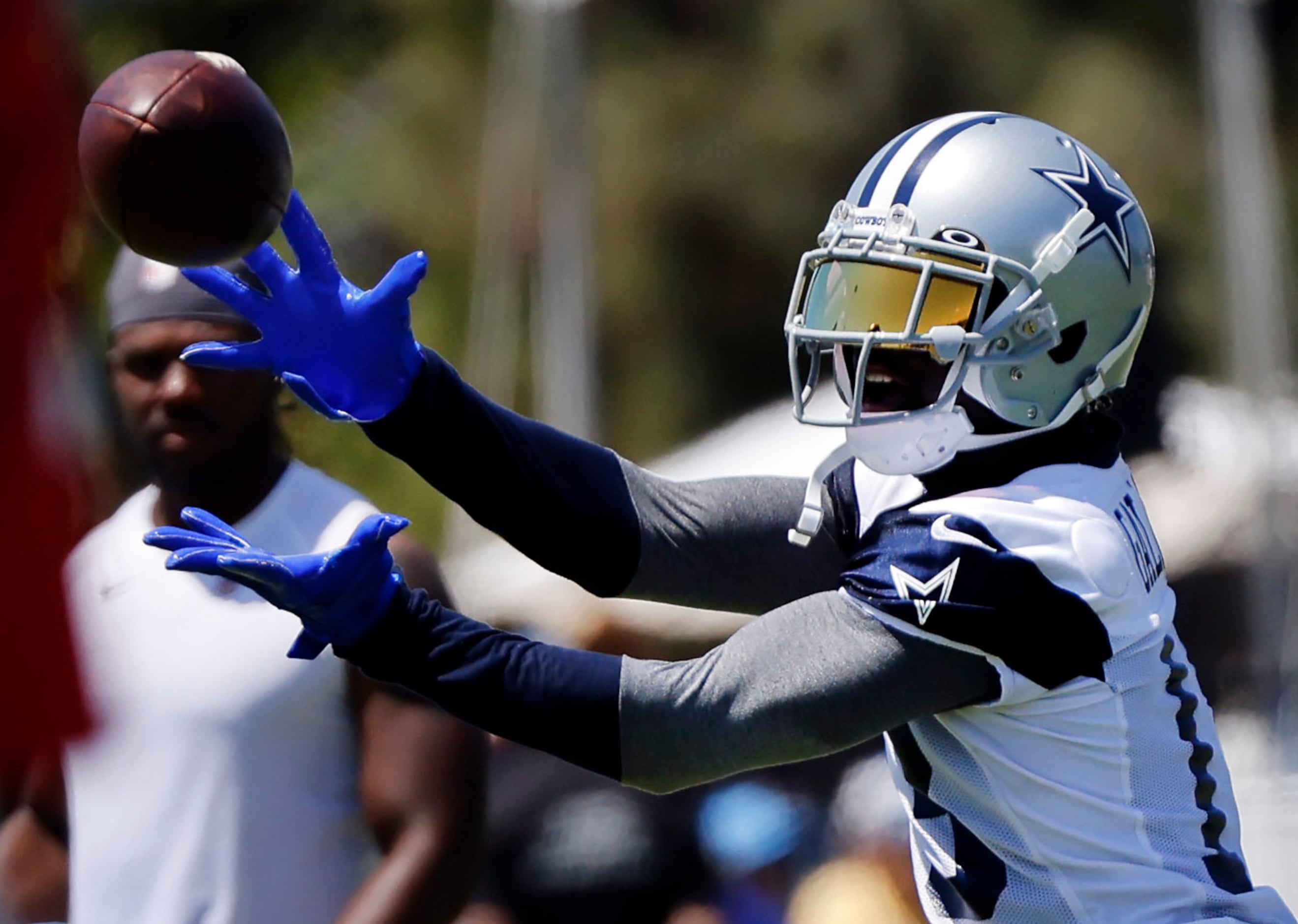 Dallas Cowboys wide receiver Jalen Tolbert (18) makes a touchdown catch  during the first half of an NFL preseason football game against the  Jacksonville Jaguars, Saturday, Aug. 12, 2023, in Arlington, Texas. (