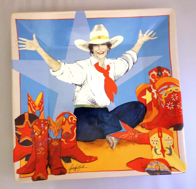 Cowgirl up with this vivid porcelain platter showing Donna Howell-Sickles' "World at Her...