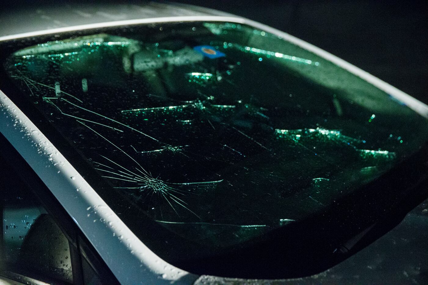 A hail damaged vehicle at The Villages at Willow Bay, near Eldorado and Independence...