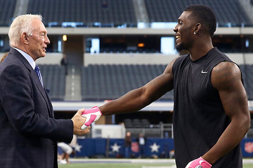 Dallas Cowboys owner Jerry Jones (left) and wide receiver Dez Bryant were all smiles during...