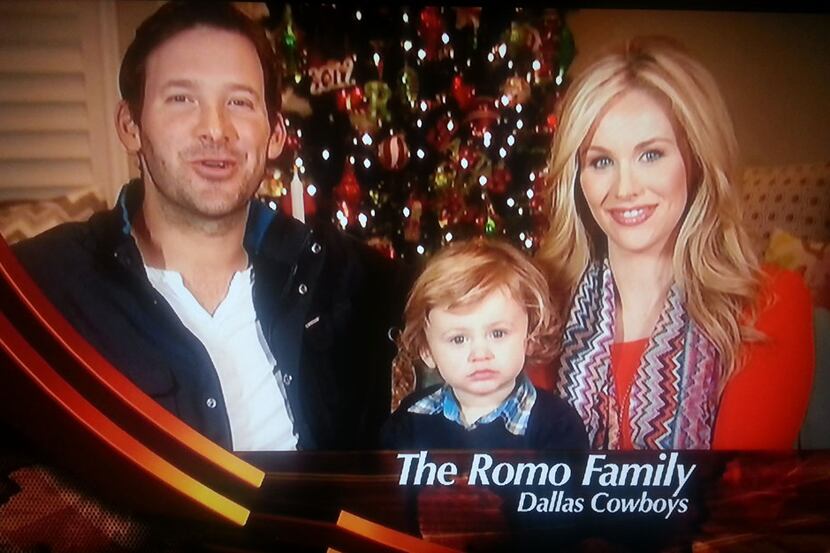 Tony Romo, Hawkins and wife Candice give a Thanksgiving message on CBS (Screen capture)