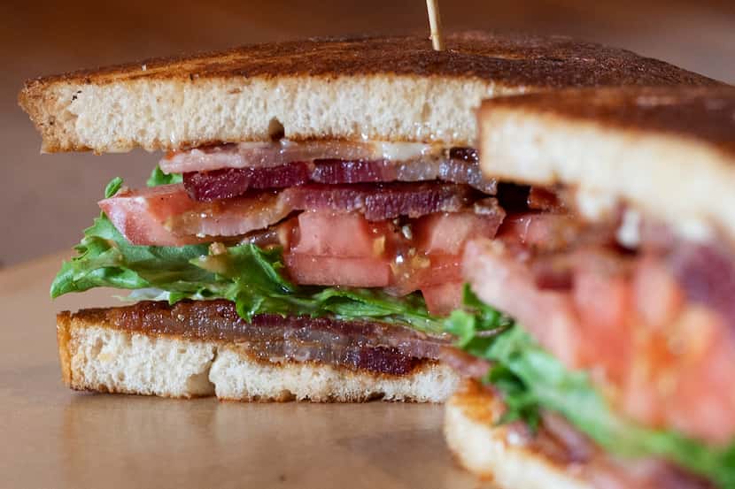 The classic BLT, bacon, lettuce, tomato, with mayo on griddled white bread, from at...