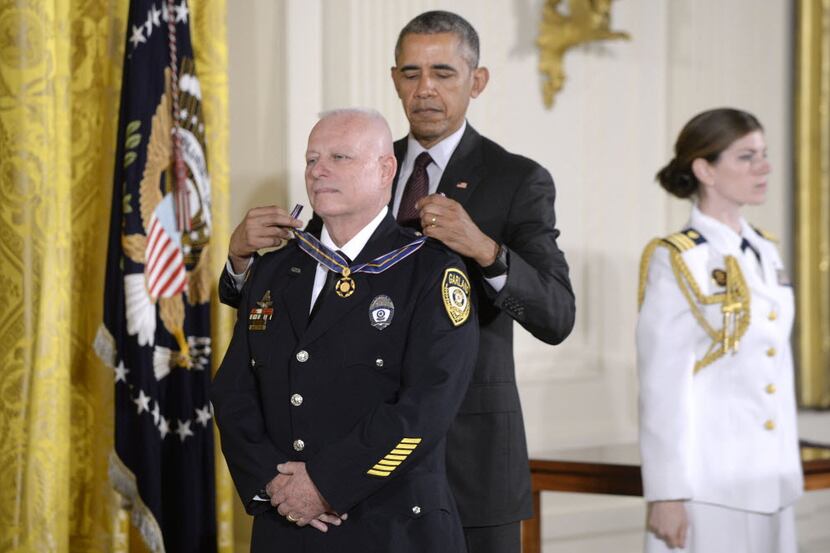 President Barack Obama awarded Garland police Officer Gregory Stevens the 2014-2015 Public...