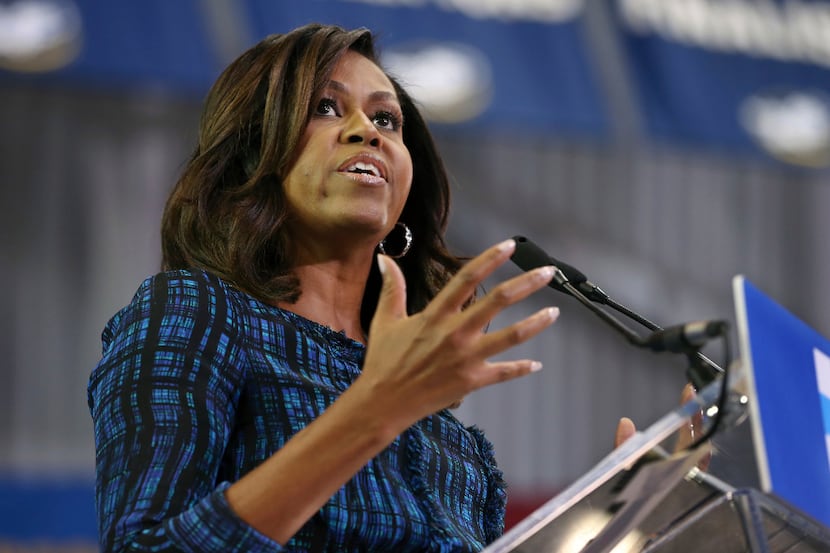 First lady Michelle Obama campaigned for Hillary Clinton at LaSalle University in...