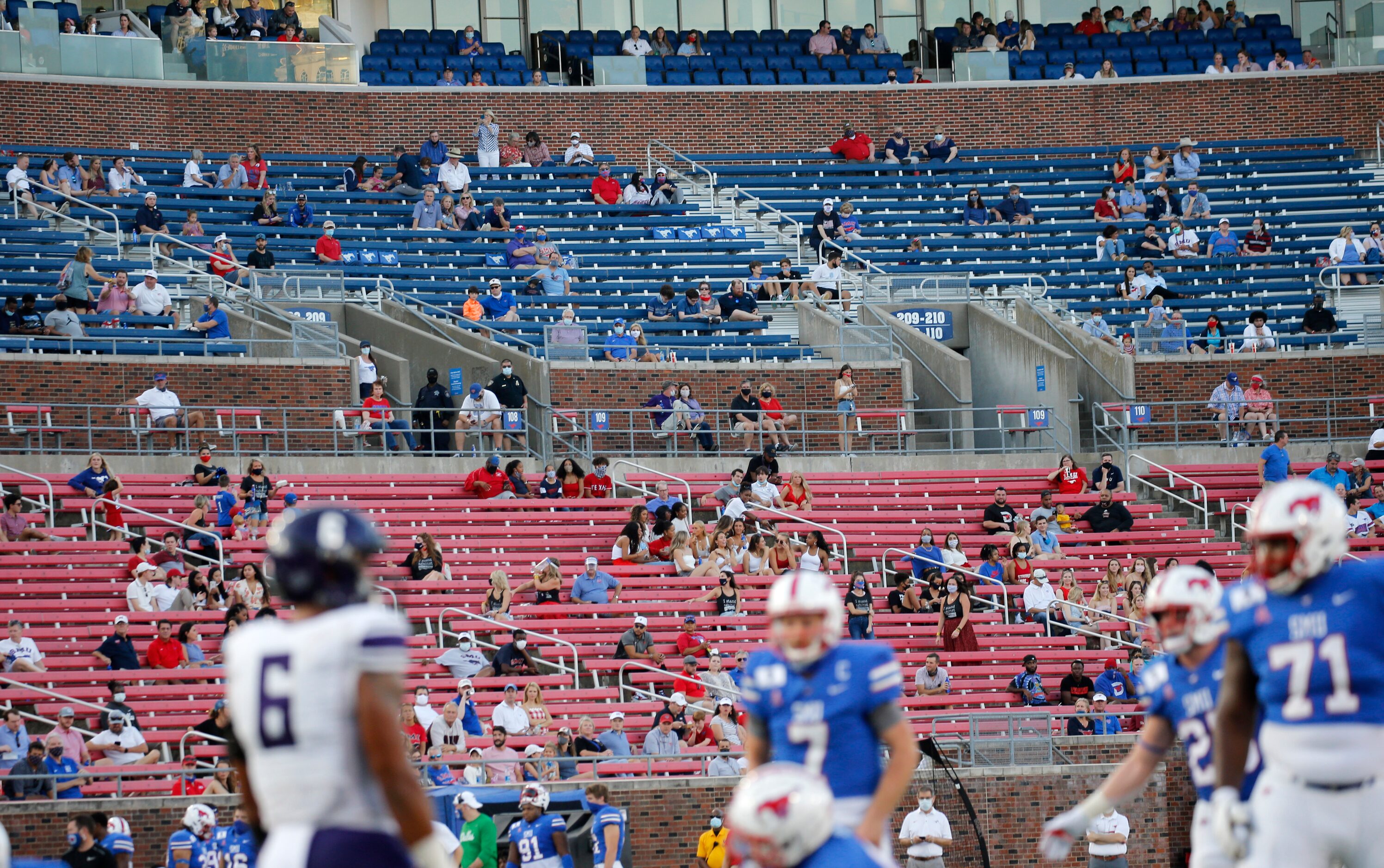 Southern Methodist Mustangs fans watch as their Mustangs play the Stephen F. Austin...