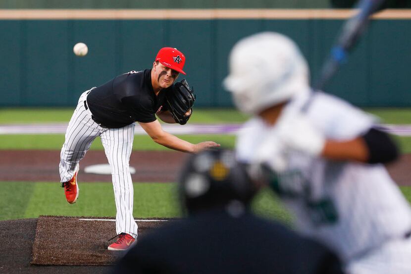 Argyle pitcher Chad Ricker throws a pitch during a playoff game against Iowa Park in Abilene...