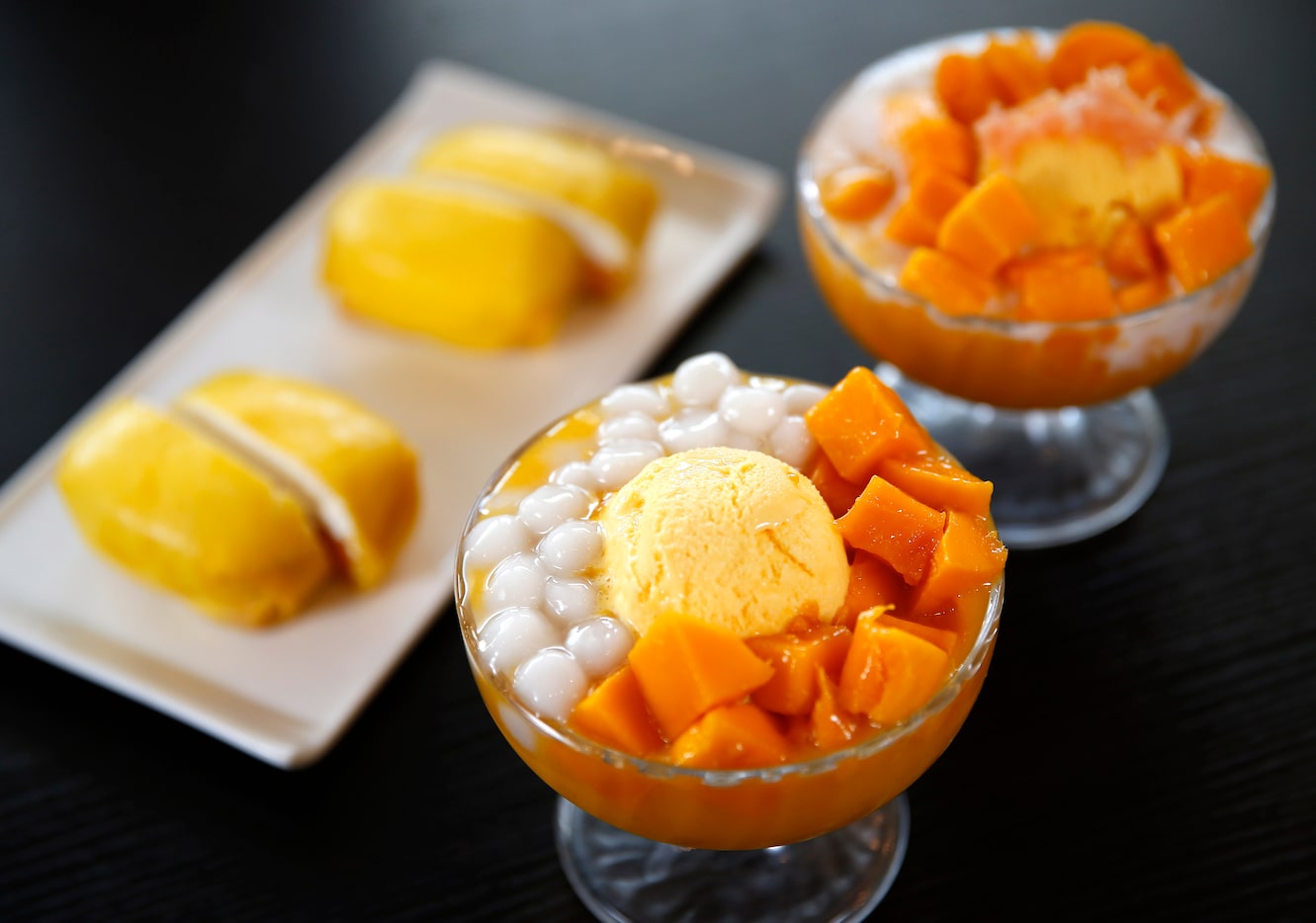 A classic combo B including Mango Pancake (left), Mango Juice with Glutinous Rice Ball...