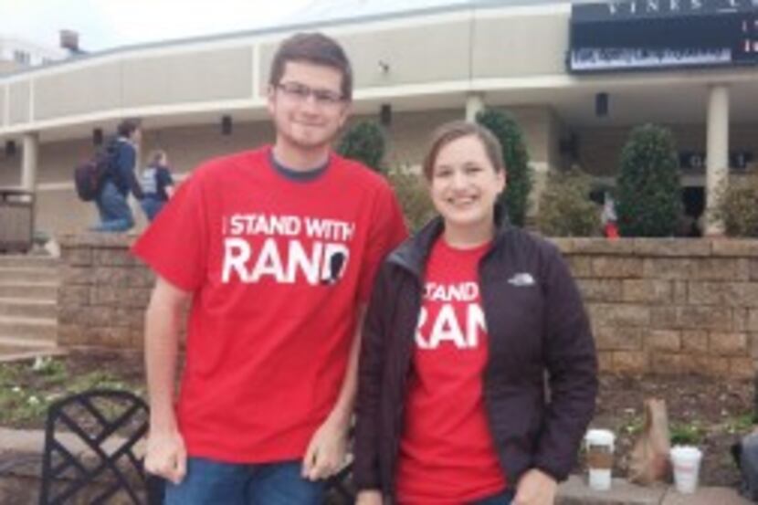  Liberty students Eli and Emily McGowan, a married couple, stump for Sen. Rand Paul before...