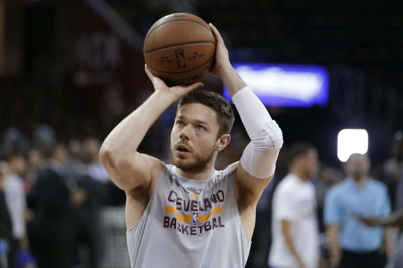 Cleveland Cavaliers' Matthew Dellavedova shoots before Game 6 of basketball's NBA Finals...