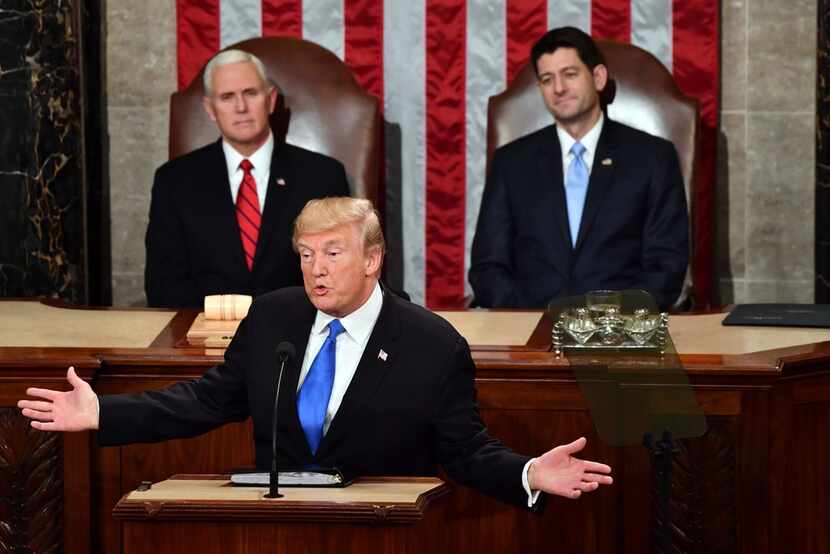 President Donald Trump delivers the State of the Union address at the Capitol in Washington,...