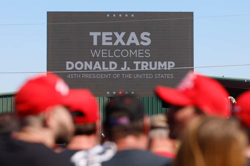 Crowds gathered to enter former President Donald Trump's first 2024 campaign rally on March...