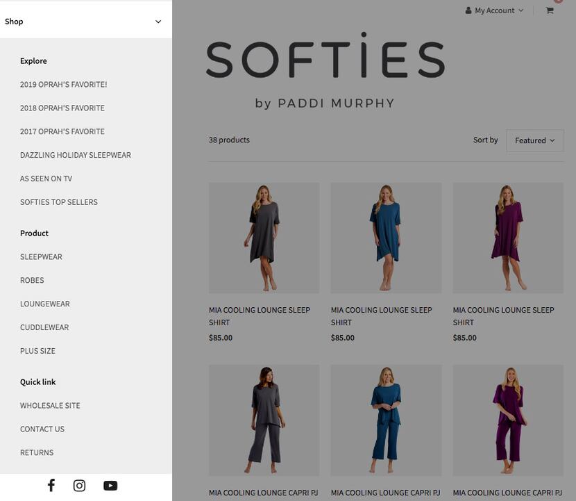 The Softies sleepwear website lists its 2019, 2018 and 2017 "Oprah's Favorite!" products at...
