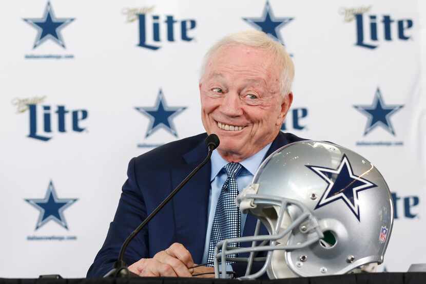 Dallas Cowboys owner and general manager Jerry Jones smiles during a press conference in the...
