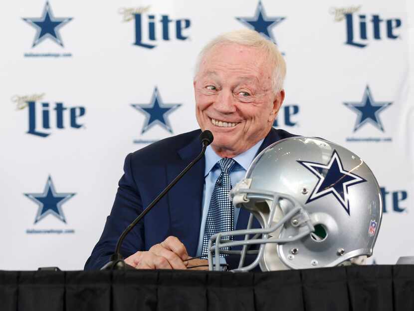 Dallas Cowboys owner and general manager Jerry Jones smiles during a press conference in the...
