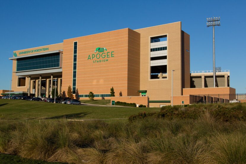 A photograph of Apogee Stadium taken near South Bonnie Brae Street looking west, Wednesday,...