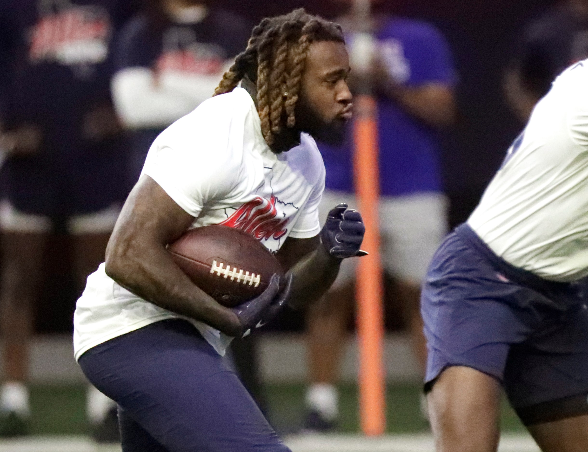 Running back Ronald Jones carries the football as the Dallas Cowboys held mini camp at the...