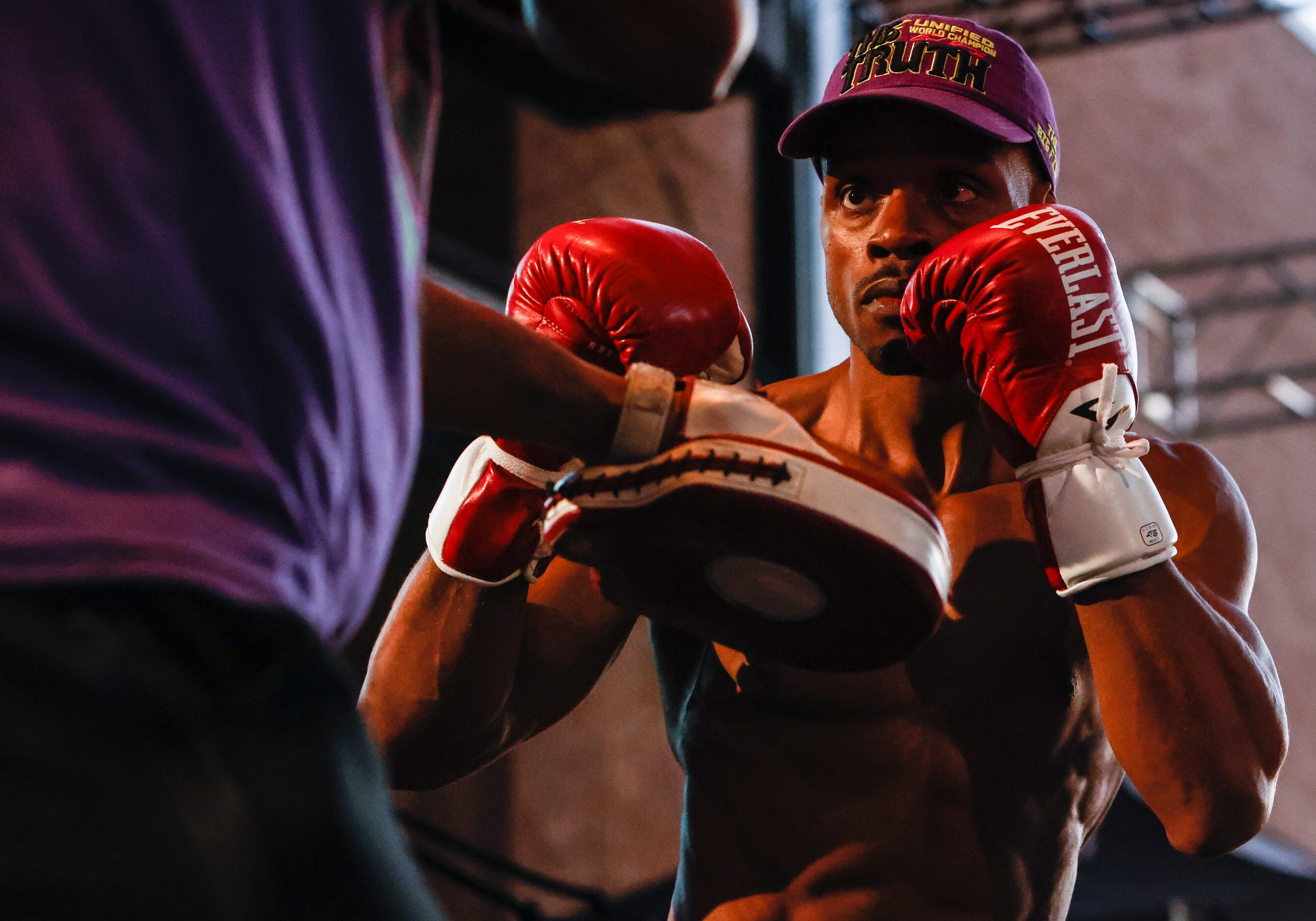 Errol Spence Jr. warms up during the Texas Live! Media Workout, Wednesday, April, 13, in...