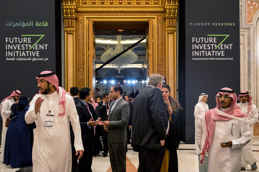 Attendees on the third day of the Future Investment Initiative conference in Riyadh, Saudi...