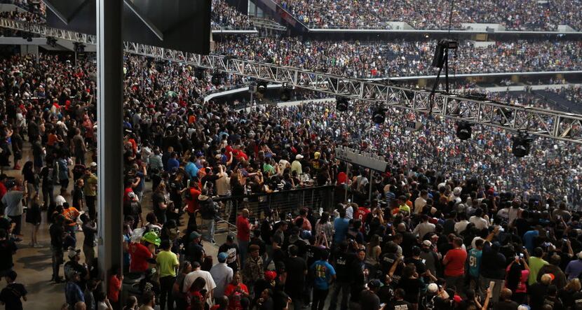 WWE fans fill the party pass zone before WrestleMania 32 at AT&T Stadium in Arlington....