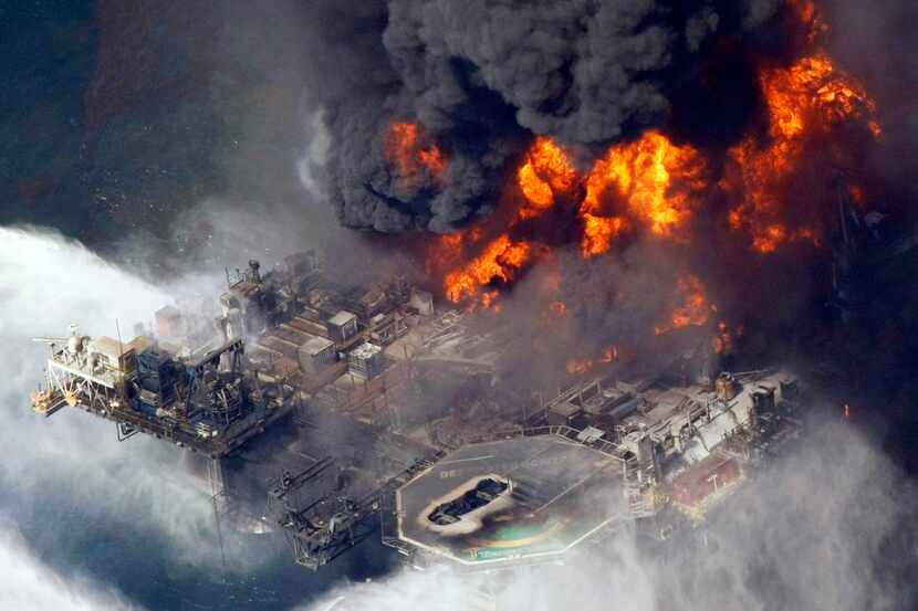 
The Deepwater Horizon oil rig burned in the Gulf of Mexico southeast of Venice, La., in...
