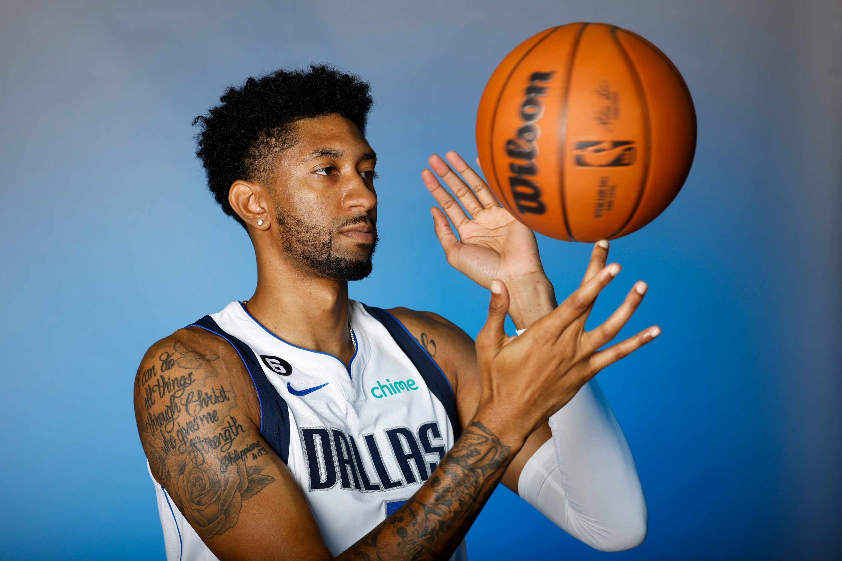 Dallas Mavericks’ Christian Wood is photographed during the media day at American Airlines...