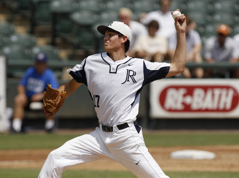 Dallas Jesuit's Jacob Palisch pitches against San Antonio Johnson during the UIL State...