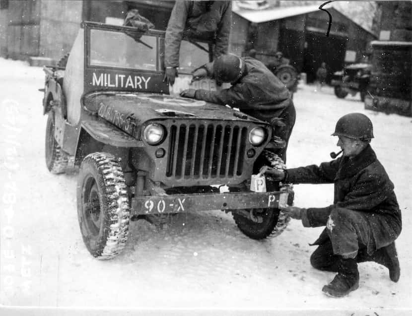 This photo provided by the Ghost Army Legacy Project shows a Jeep getting new bumper...