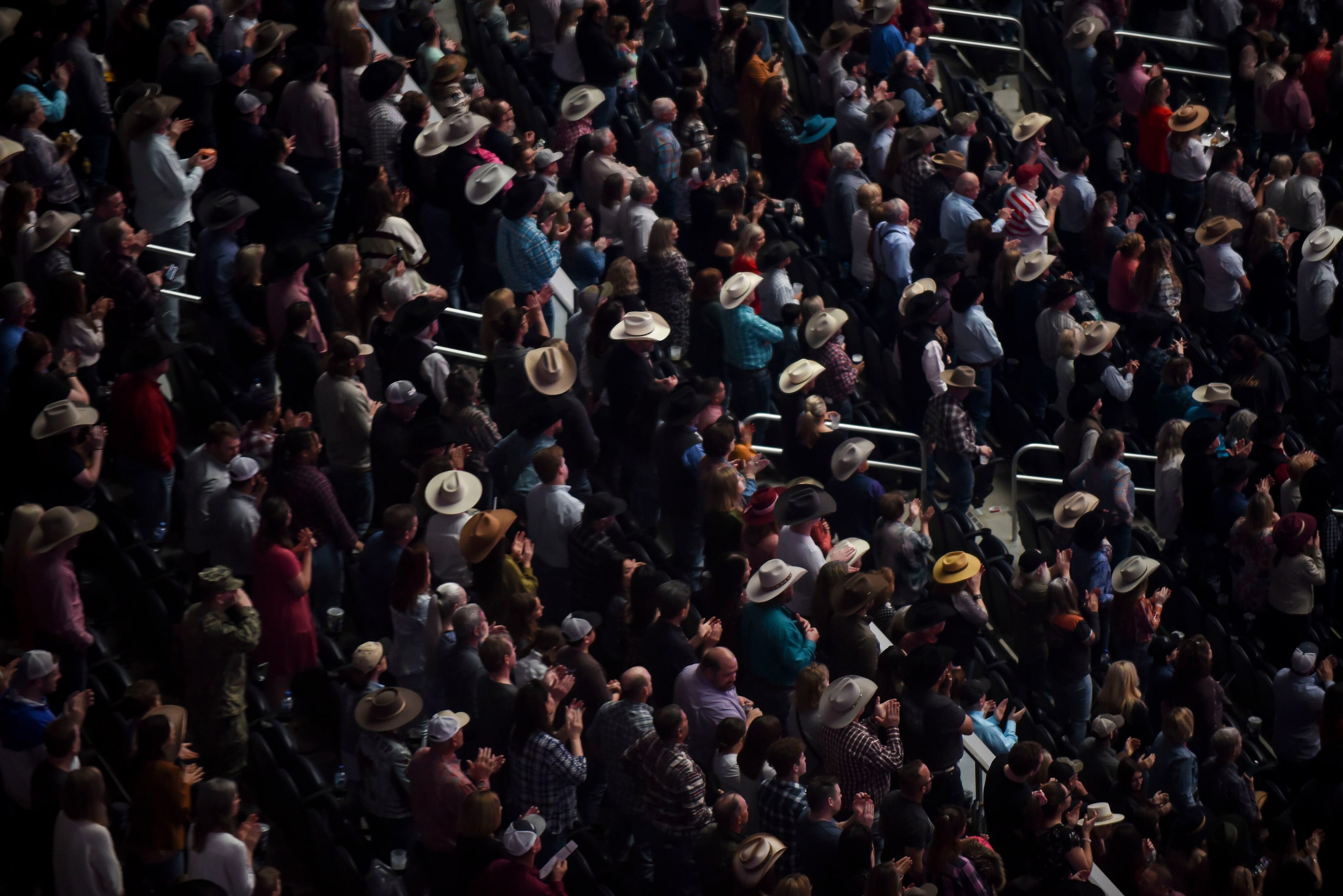 Fans watch the Championship Shootout Round of the American Rodeo at AT&T Stadium in...