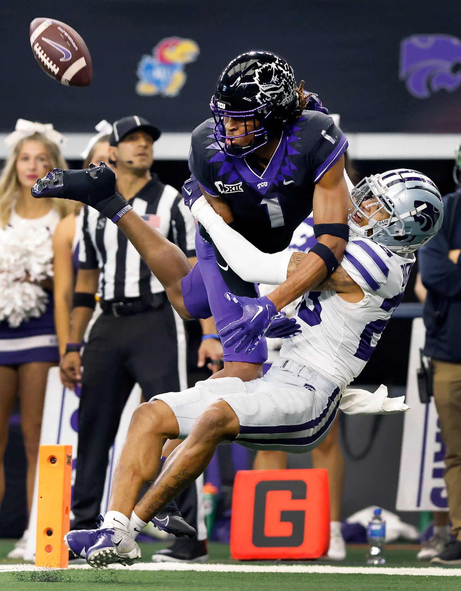 Kansas State Wildcats cornerback Julius Brents (23) was called for pass interference in the...