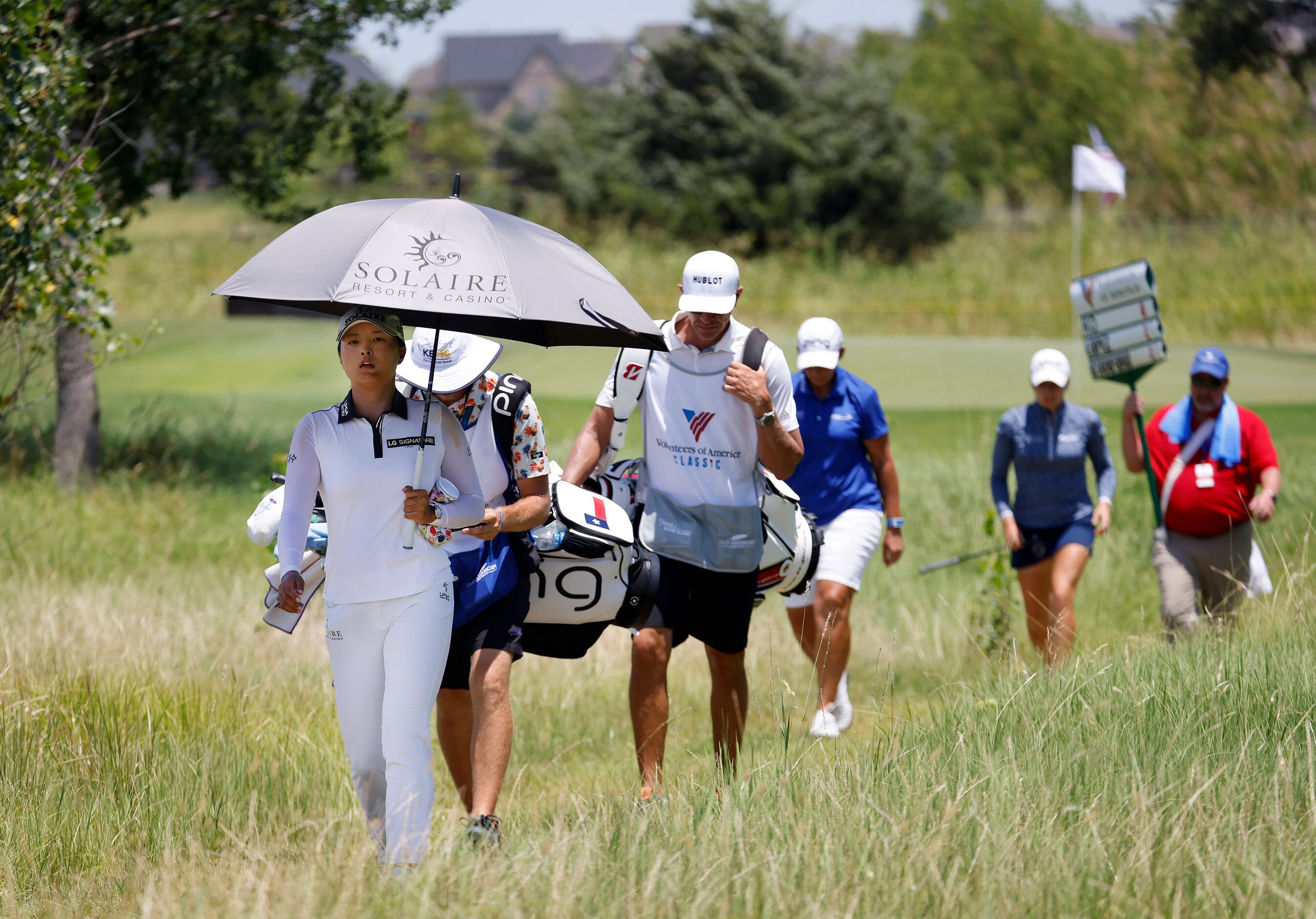 Professional golfer Jin Young Ko leads the way  after making birdie on No. 8 during the...