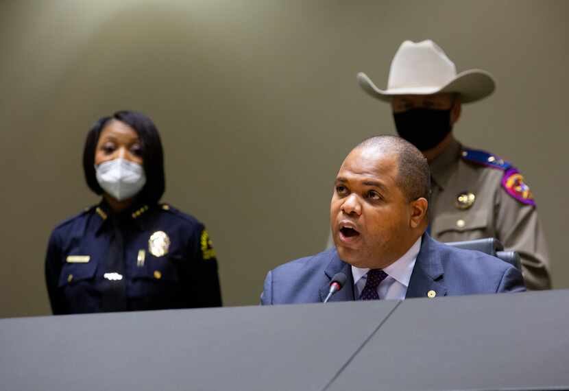 Dallas Mayor Eric Johnson (speaking) and some City Council members have criticized Dallas...
