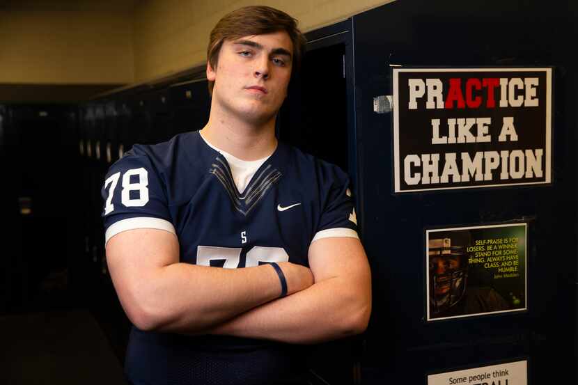 Fort Worth All Saints offensive lineman Tommy Brockermeyer poses for a portrait on Jan. 30,...