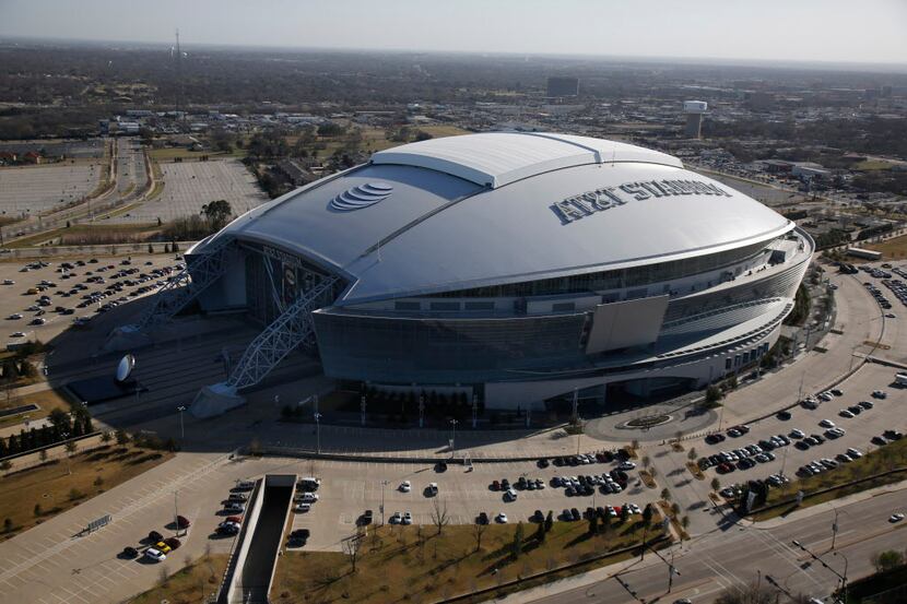 Aerial photo of At&T Stadium, site of the NCAA Final Four basketball tournament in Arlington...