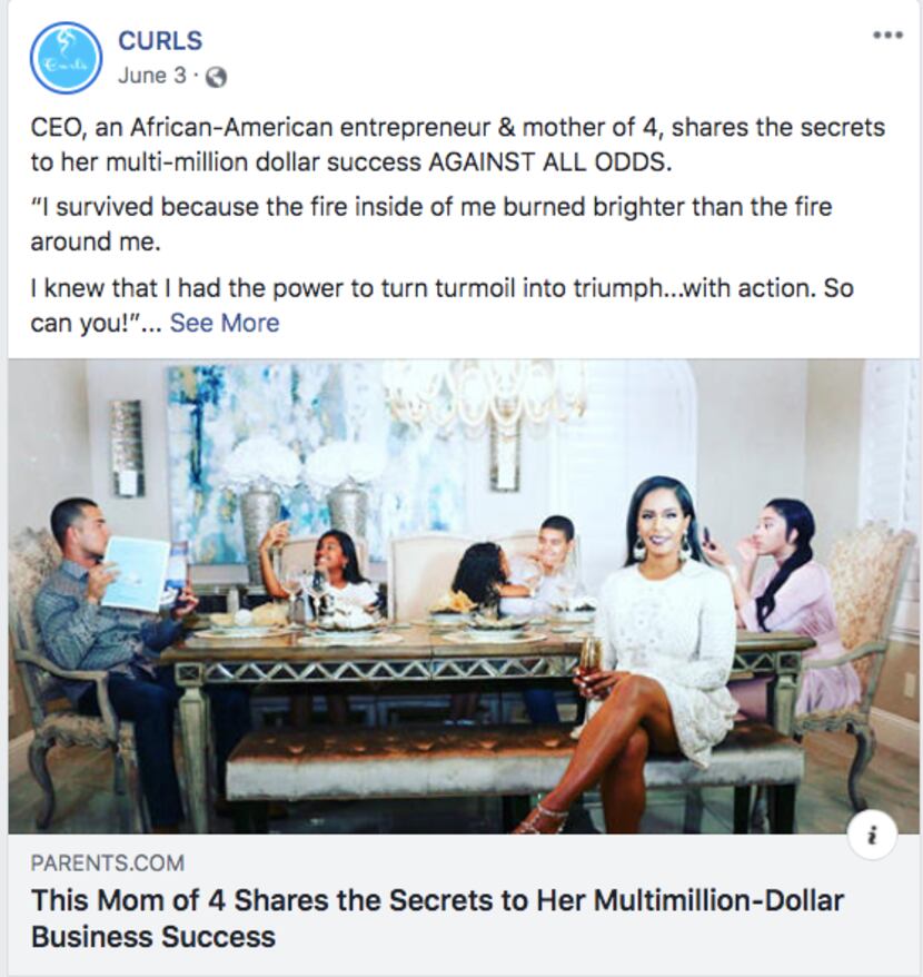 The sponsored Facebook ad that CURLS shared on June 3.