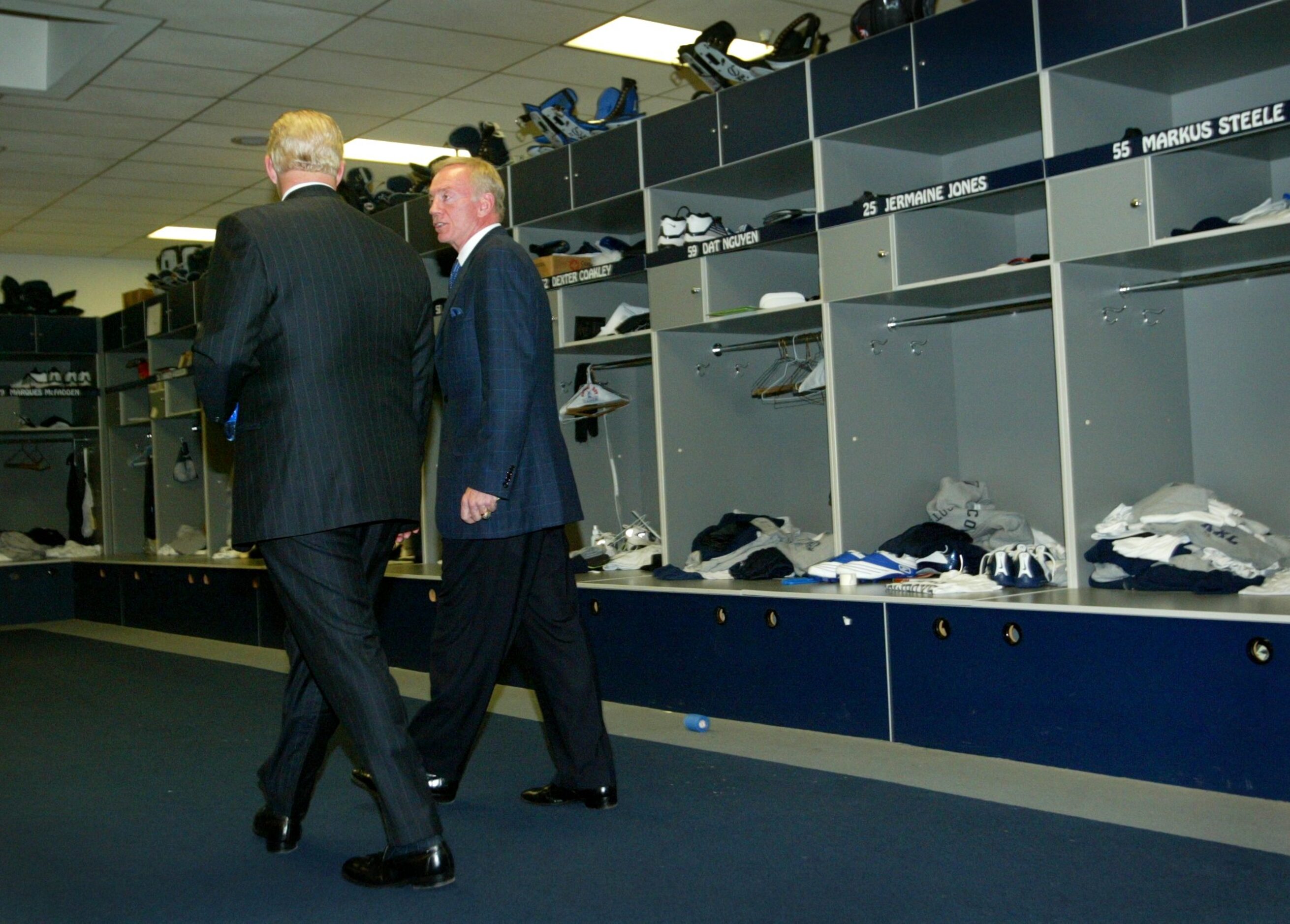 Cowboys owner Jerry Jones and new head coach Bill Parcells tour the locker room at Valley...