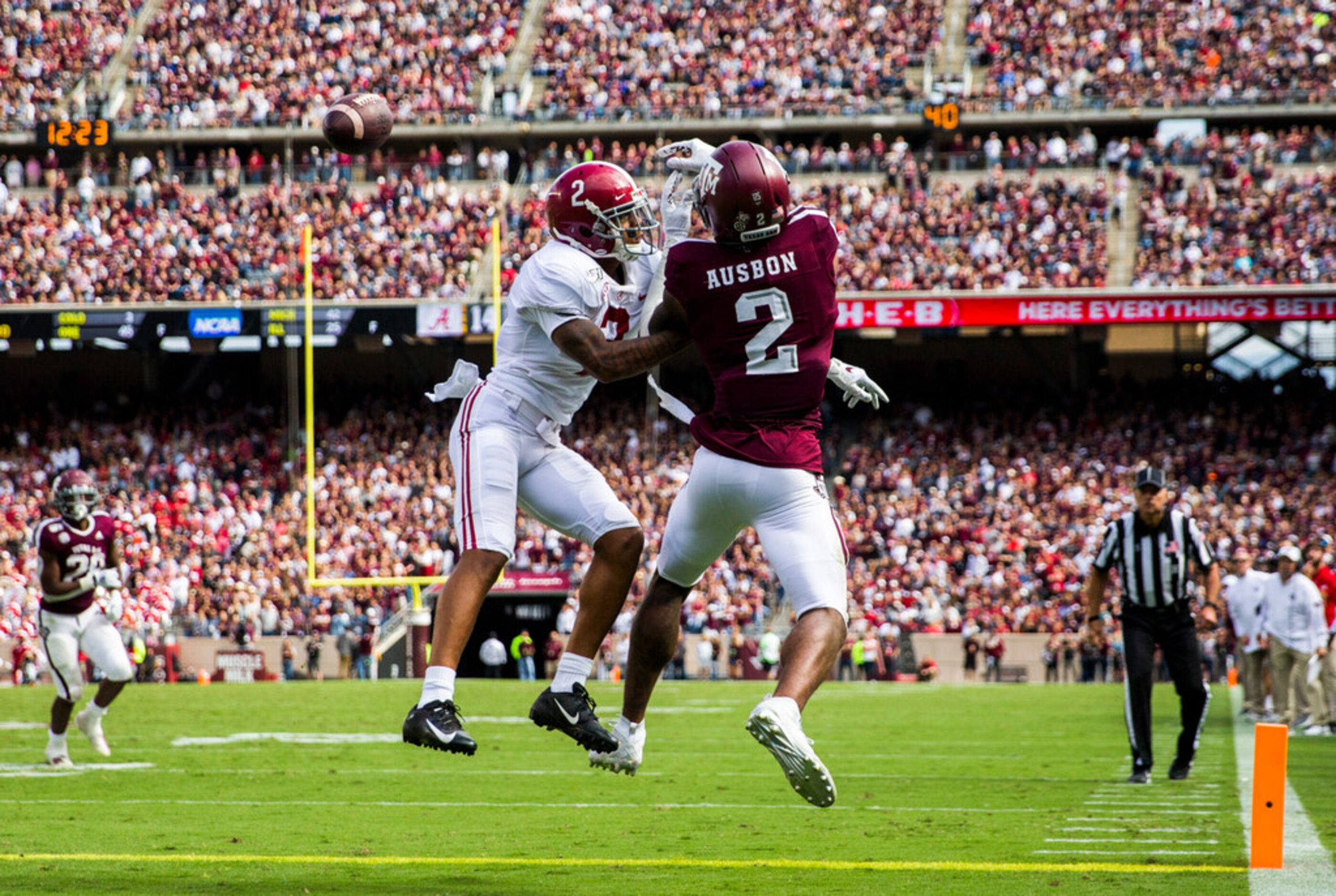 Texas A&M Aggies wide receiver Jhamon Ausbon (2) misses a catch in the end zone while being...