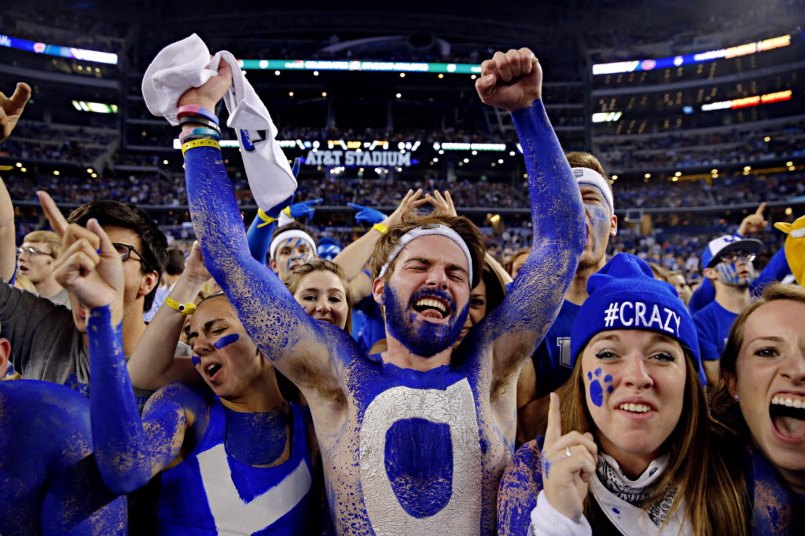 Kentucky Wildcats fans cheer before their NCAA Final Four championship game against the...