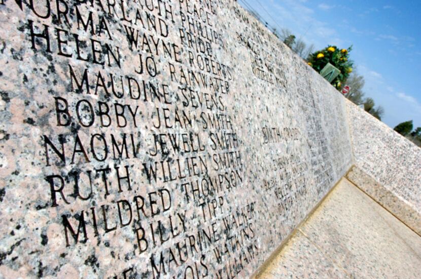 In this March 14, 2008 file, a monument is seen in front of the current New London school in...