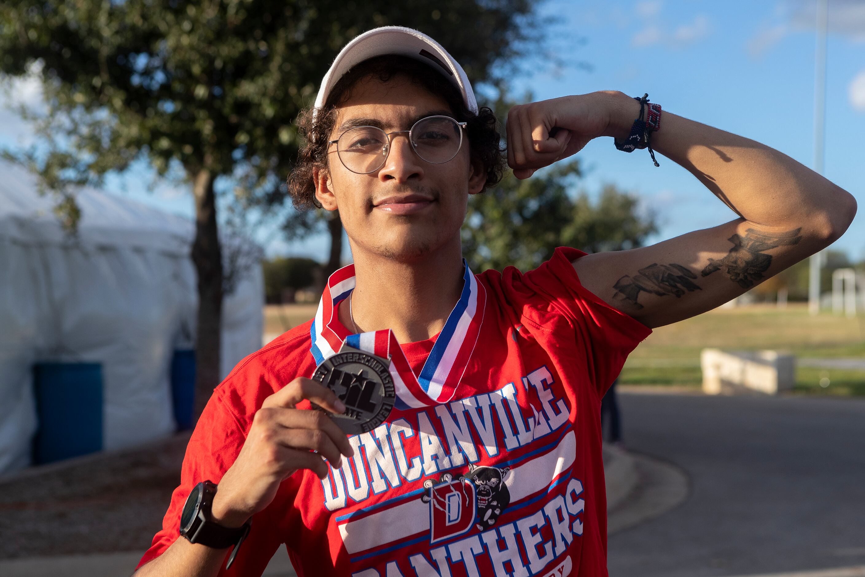 Duncanville's Martin David-Chavez poses for a photo as he celebrates his second place finish...