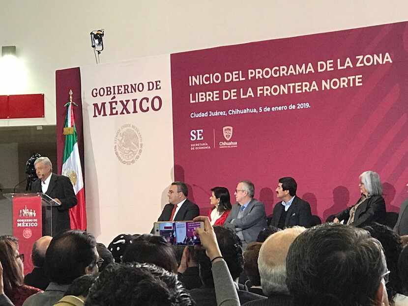 President Andres Manuel Lopez Obrador speaks in Ciudad Juarez about a plan to stimulate the...