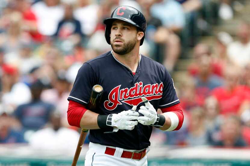 CLEVELAND, OH - AUGUST 06:  Jason Kipnis #22 of the Cleveland Indians reacts after striking...