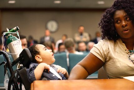 Alongside her medically fragile 3 yr-old son D'ashon Morris, Linda Badawo of Mesquite, Texas...