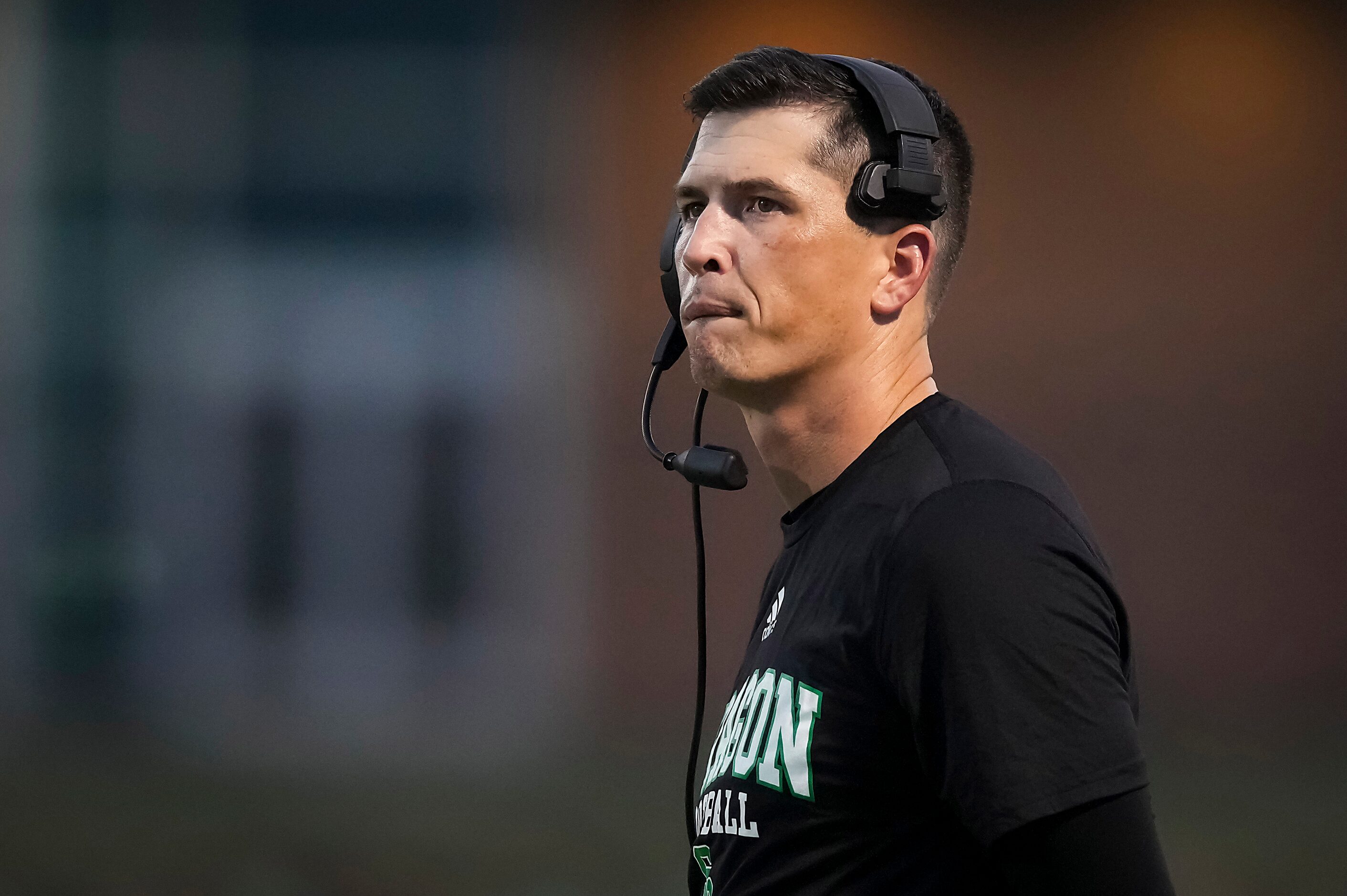 Southlake Carroll head coach Riley Dodge looks to the scoreboard after a Rockwall-Heath...