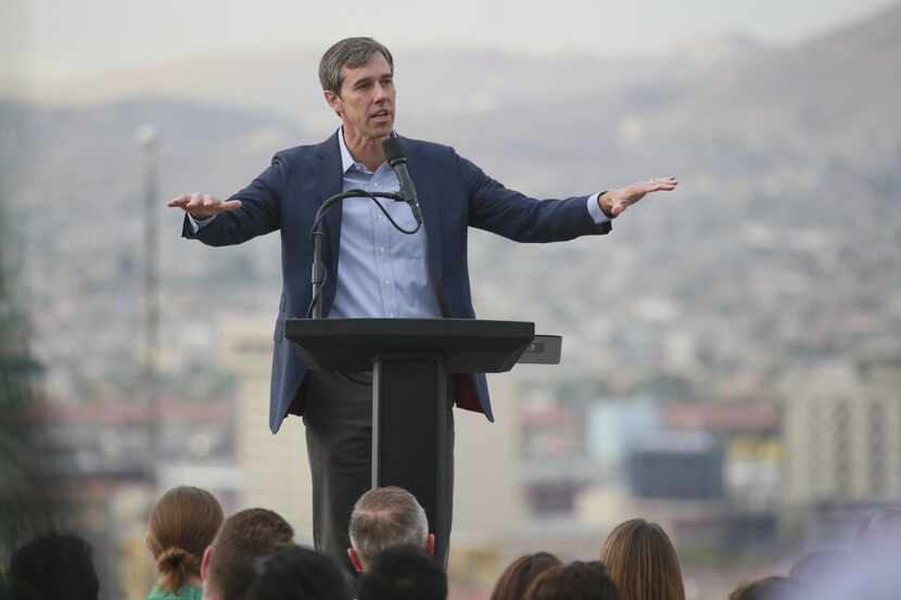 Beto O'Rourke speaks to news media and supporters during a campaign re-launch on August 15,...