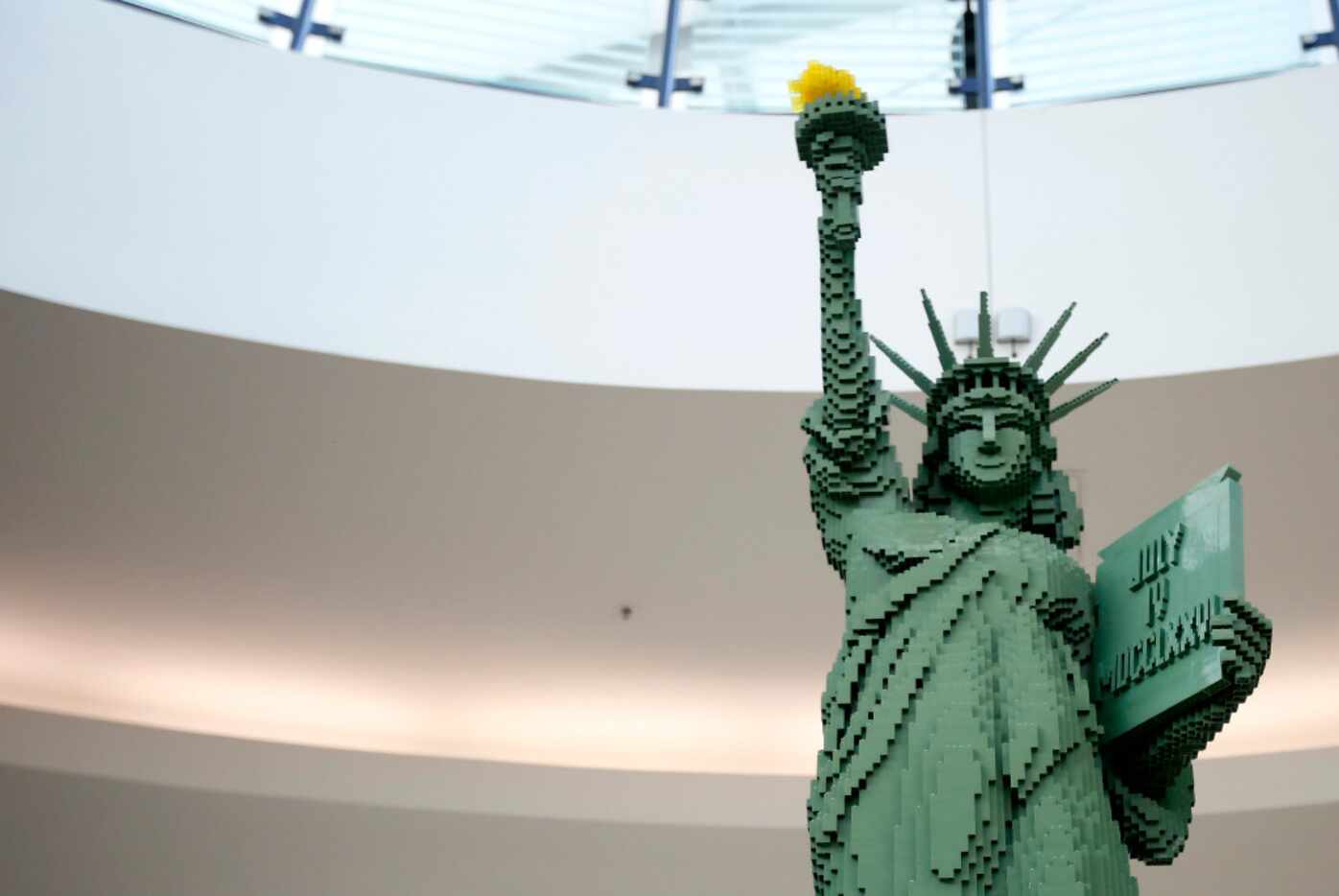 A representation of The Statue of Liberty, one of the famous landmarks made entirely of Lego...