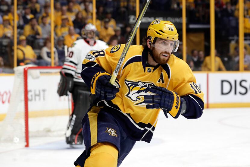 Nashville Predators right wing James Neal (18) plays against the Chicago Blackhawks during...