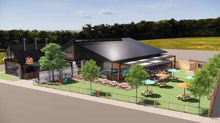 This rendering of the Heim Barbecue in Hudson Oaks, Texas, shows the restaurant, covered...